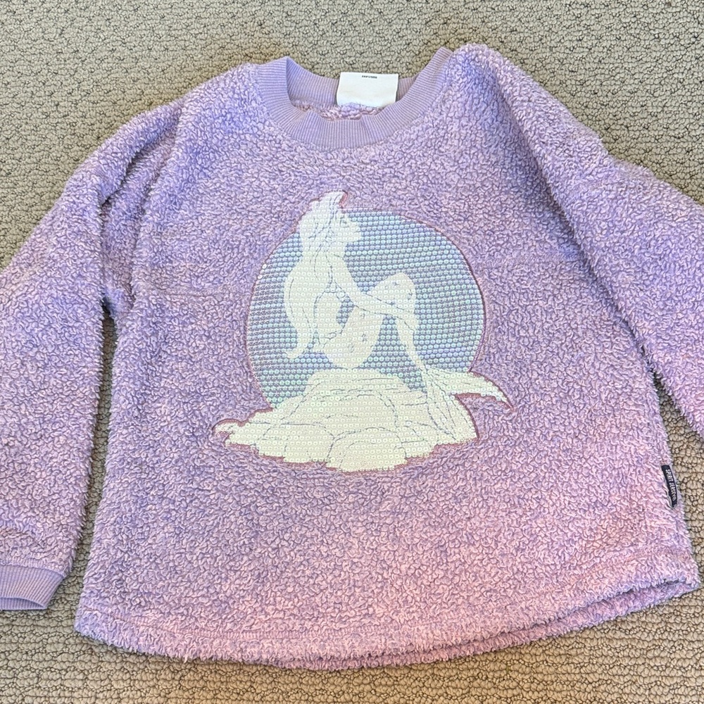 Disney Lavender Sherpa Crewneck Sweater with Mermaid Graphic